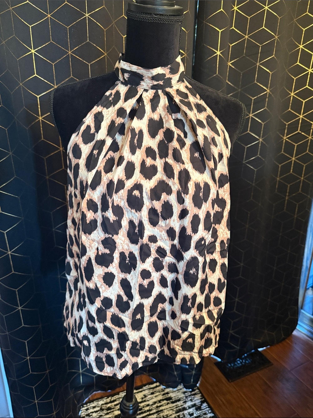 SHEIN Black & Cream Leopard Halter Camisole